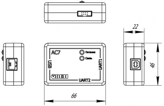ОВЕН ОВЕН АС7 — Универсальный преобразователь интерфейсов USB/UART 1