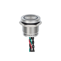 MEYERTEC MT-PS19P01GR — Пьезокнопка, D19 мм, подсветка кольцом (зеленая/красная), 4х-проводная, NC, возврат, 24В AC/DC, IP68