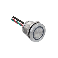 MEYERTEC MT-PS19P01GR — Пьезокнопка, D19 мм, подсветка кольцом (зеленая/красная), 4х-проводная, NC, возврат, 24В AC/DC, IP68