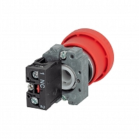 MEYERTEC MTB2-BSC42 — Кнопка грибовидная аварийной остановки с окном, красная, 40 мм, возврат поворотом с фиксацией, 1NC, IP65, металл