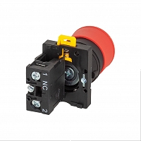 MEYERTEC MTB2-ES442 — Кнопка грибовидная аварийной остановки, красная, 30 мм, возврат поворотом с фиксацией, 1NC, IP54, пластик