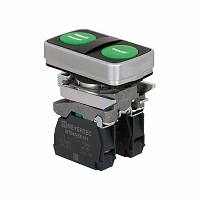 MEYERTEC MTB4-BL2633 — Кнопка двойная плоская, зеленая, маркировка "I+II", 2NO, IP65, металл
