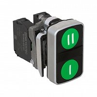 MEYERTEC MTB4-BL2633 — Кнопка двойная плоская, зеленая, маркировка "I+II", 2NO, IP65, металл