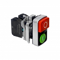 MEYERTEC MTB4-BL8425 — Кнопка двойная выступающая, красная/зеленая, маркировка "I+O", 1NO+1NC, IP65, металл