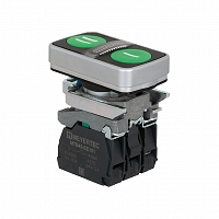 MEYERTEC MTB4-BW26315 — Кнопка двойная плоская с подсветкой, зеленая, маркировка "I+II", 2NO, 24V AC/DC, IP65, металл
