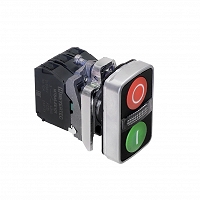 MEYERTEC MTB4-BW83753 — Кнопка двойная плоская с подсветкой, красная/зеленая, маркировка "I+O", 1NO+1NC, 220V AC/DC, IP65, металл