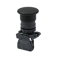 MEYERTEC MTB5-AC21 — Кнопка грибовидная черная, 40 мм, пружиный возврат, 1NO, IP65, пластик