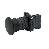 MEYERTEC MTB5-AC21 — Кнопка грибовидная черная, 40 мм, пружиный возврат, 1NO, IP65, пластик