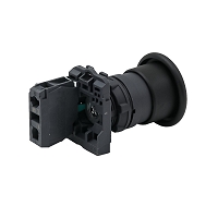 MEYERTEC MTB5-AC21 — Кнопка грибовидная черная, 40 мм, пружиный возврат, 1NO, IP65, пластик