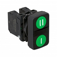 MEYERTEC MTB5-AL2633 — Кнопка двойная плоская, зеленая, маркировка "I+II", 2NO, IP65, пластик