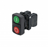 MEYERTEC MTB5-AL8325 — Кнопка двойная плоская, красная/зеленая, маркировка "I+O", 1NO+1NC, IP65, пластик
